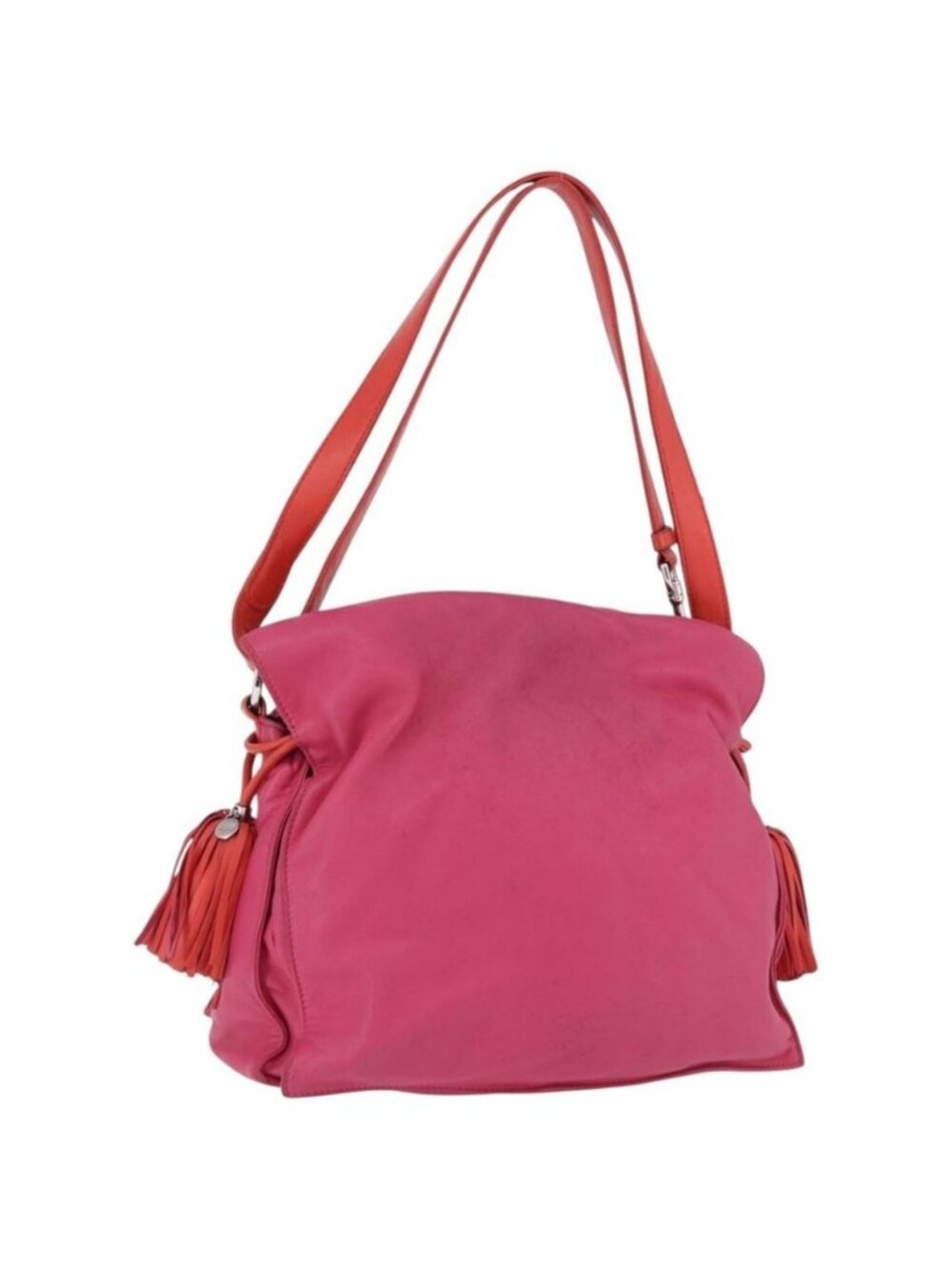 Authentic LOEWE Flamenco Shoulder Bag Leather Pink Silver